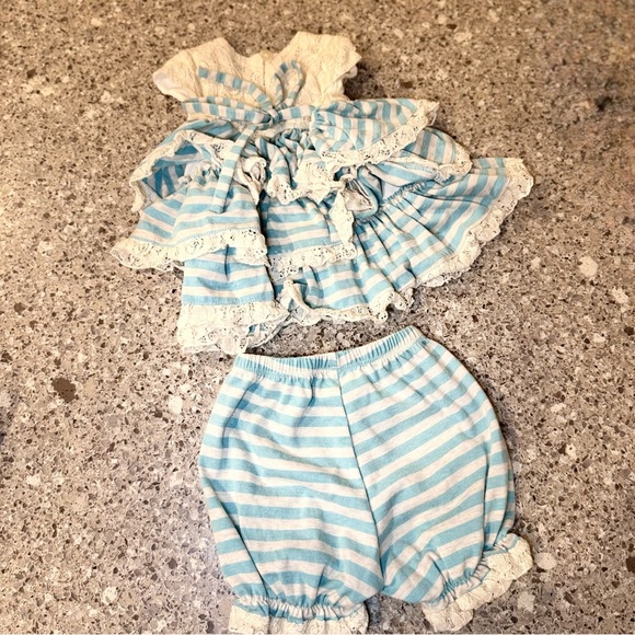 Isobella & Chloe Baby Girl's Blue and Cream Matching Set with Ruffles -9M⭐👶 - Picture 2 of 6